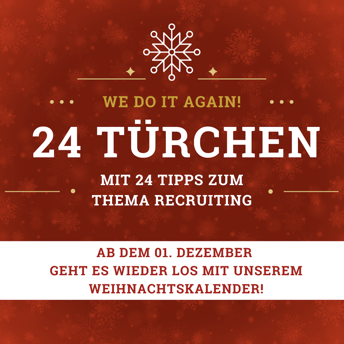 Adventskalender Ankündigung von Rising Vision, mit 24 spannenden Türchen, die täglich Tipps zum Thema Recruiting versprechen